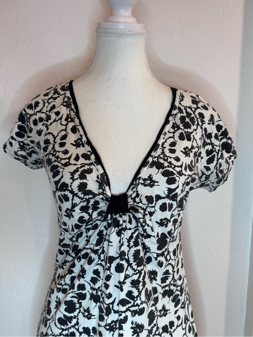 VTG Y2K American Eagle Abstract Floral Cinch Bust V-Neck Babydoll Top